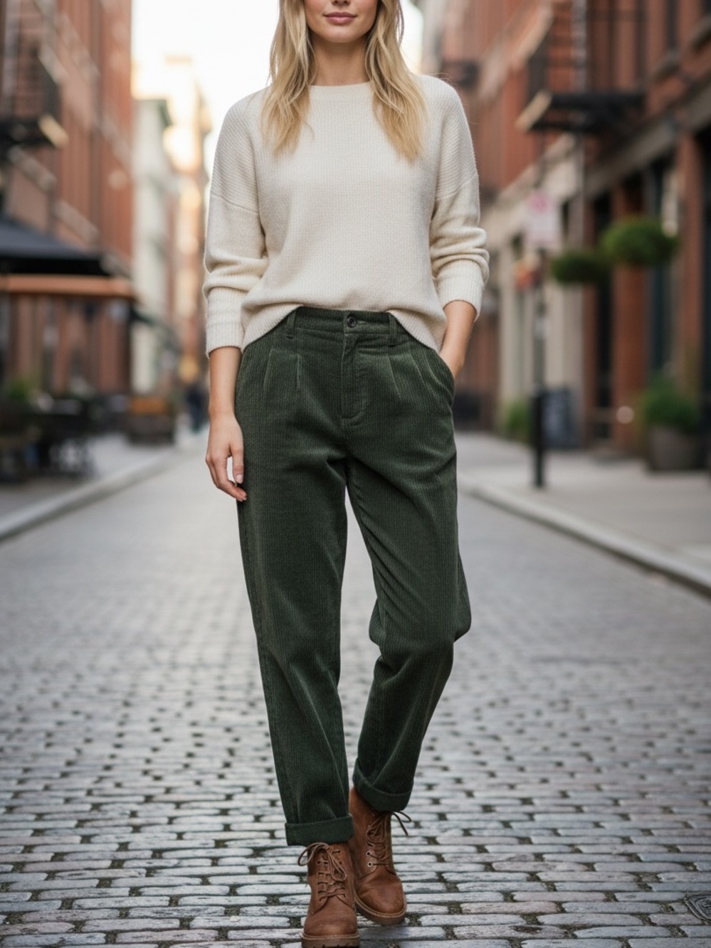 Wild Fable Olive Green Corduroy High-Waist Trousers - Size 00